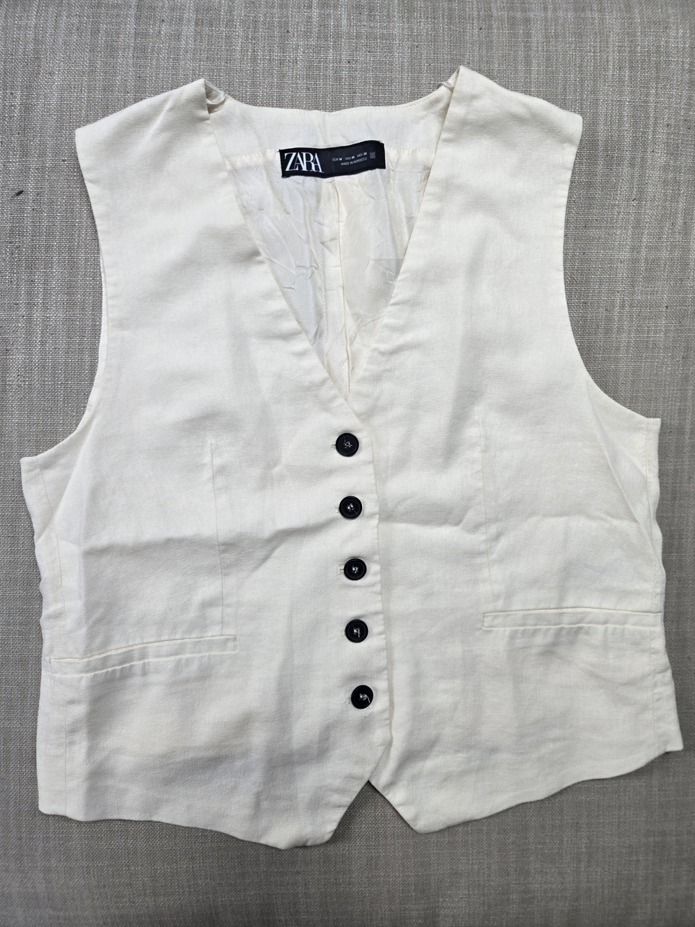 ZARA Cream Button-Front Linen-Blend Vest